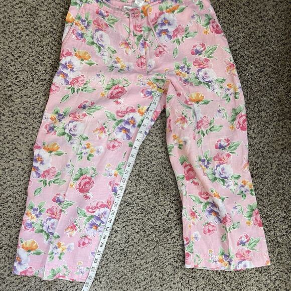 Jones NY 100%‎ Linen Pink All Over Floral Rose Print Cropped Wide Leg Pants 12 - Picture 9 of 11